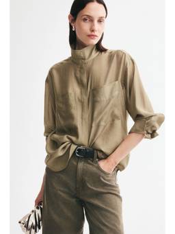 H&M - Women Green Oversized Stand-Collar Shirt