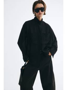 H&M - Women Black Oversized Stand-Collar Shirt