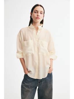 H&M - Women Beige Oversized Stand-Collar Shirt