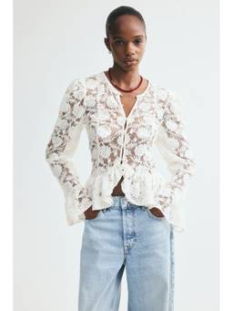 H&M - Women White Frill-Trimmed Lace Blouse