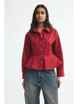 H&M - Women Red Cotton Poplin Peplum Shirt