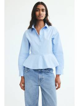 H&M - Women Blue Cotton Poplin Peplum Shirt