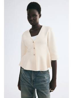 H&M - Women Beige Fine-Knit Peplum Cardigan