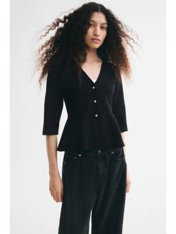 H&M - Women Black Fine-Knit Peplum Cardigan