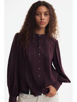 H&M - Women Purple Lace-Inset Puff-Sleeved Blouse