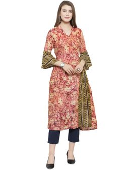 Indibelle - Red Rayon Printed A-Line Kurta