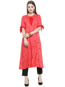 Indibelle - Red Rayon Printed A-Line Kurta