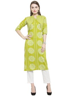 Indibelle - Lemon Green Rayon Printed Straight Kurta
