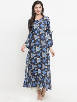 Indibelle - Navy Blue Rayon Straight Bottom Frill Kurta