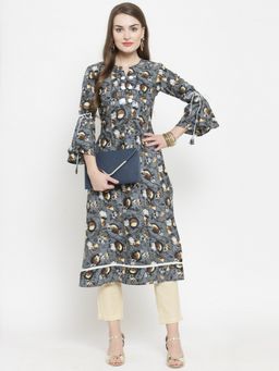 Indibelle - Brown Rayon Flower Print Straight Kurta
