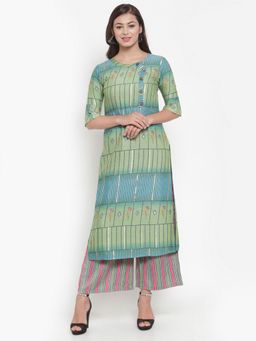Indibelle - Green Gold Rayon Two Tone Printed Straight Kurta