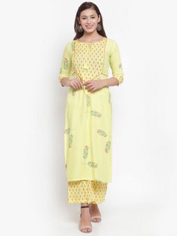 Indibelle - Yellow Rayon Block Print Straight Kurta