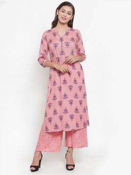 Indibelle - Pink Block Print Straight Kurta