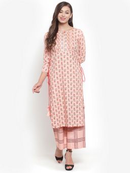 Indibelle - Pink Rayon Flax Straight Kurta