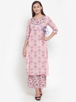 Indibelle - Pink Cotton Floral Print Printed Straight Kurta