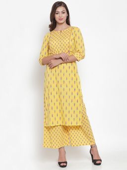Indibelle - Oscar Yellow Cotton Printed Straight Kurta