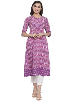 Indibelle - Cotton Purple Geometric Kurta
