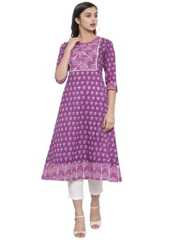 Indibelle - Cotton Purple Printed Kurta