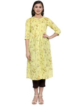 Indibelle - Cotton Yellow Floral Printed Kurta