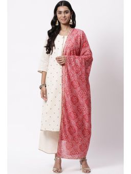 Rangriti - Off White Poly Cotton Straight Suit Set (Set of 3)