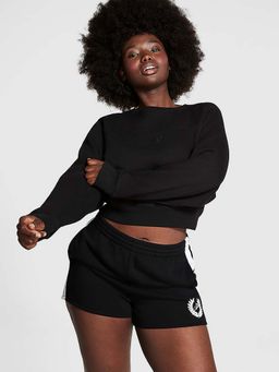 Victoria's Secret - Pink Ivy Fleece Yoke Seam Crew Sweatshirt Black