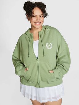 Victoria's Secret - Pink Everyday Fleece Relaxed Full-Zip Hoodie Green