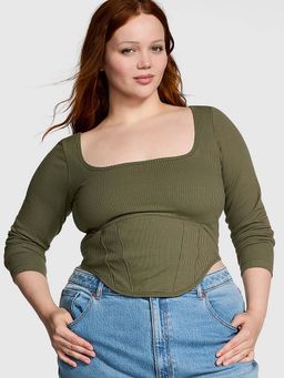 Victoria's Secret - Pink The Cinched Long-Sleeve Corset Top Green