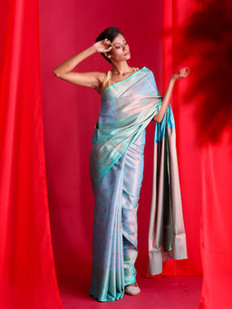 Beatitude - Blue Woven Banarasi Saree with Unstitched Blouse