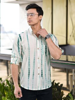 Hatheli - White And Green Shibori Cotton Shirt