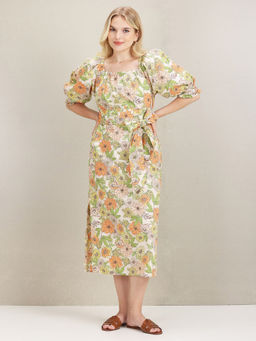 U.S. POLO ASSN. - Square Neck Floral Print Dress With Belt (Set of 2)