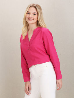 U.S. POLO ASSN. - Mandarin Collar Pink Solid Top