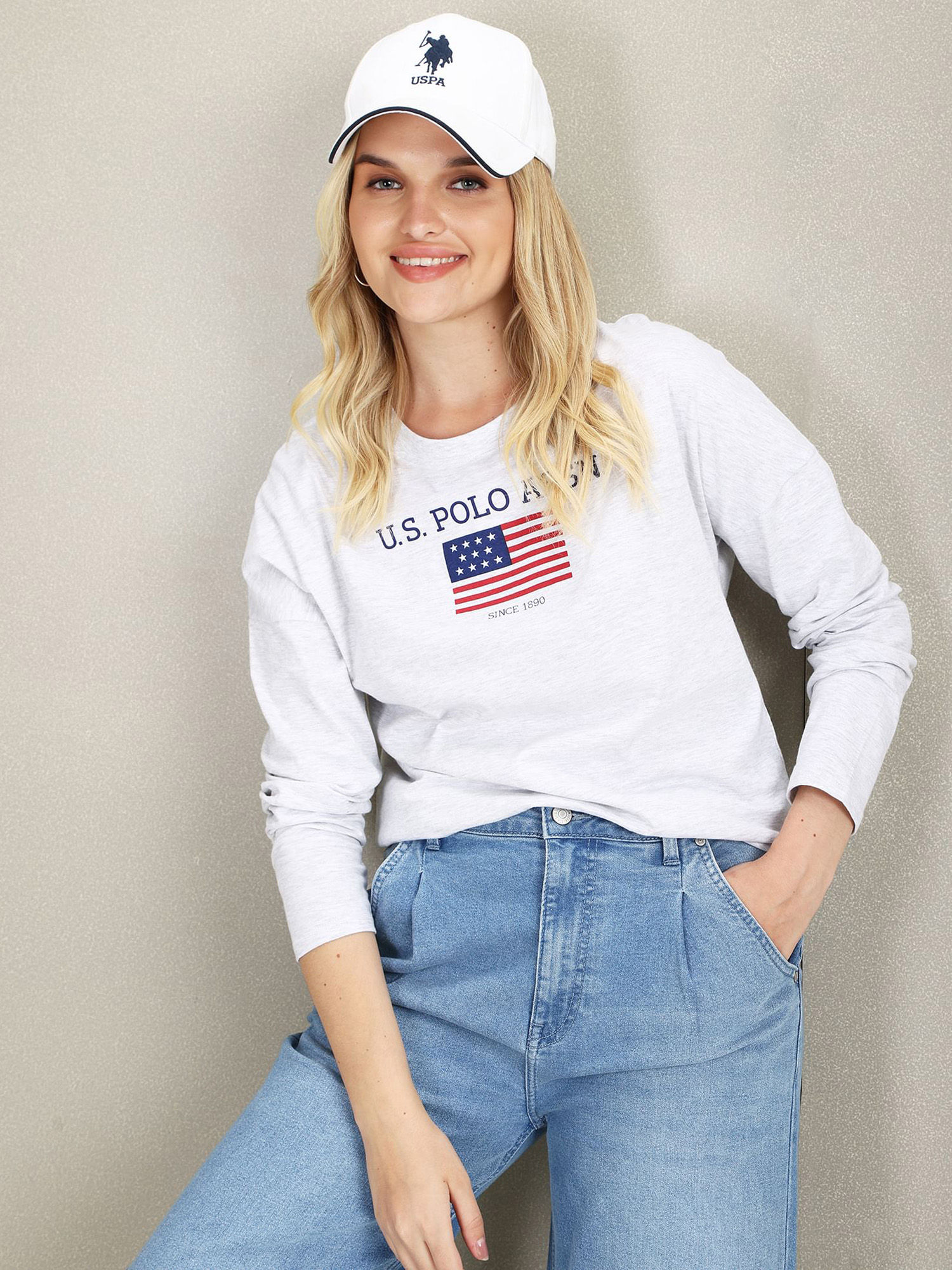 Buy U.S. POLO ASSN. Long Sleeve Flag Print Heathered T-Shirt Online