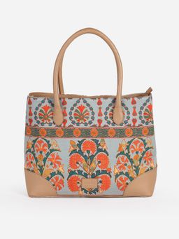 Aarke Ritu Kumar - Green and Tan Rudra Printed Tote Bag
