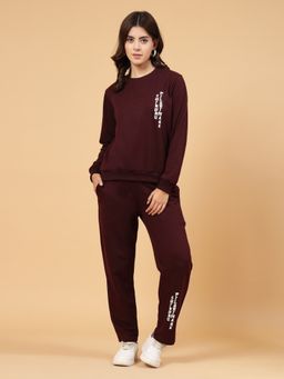 RIGO - Women Wine Oversized Printed Terry Co-Ord (Set of 2)