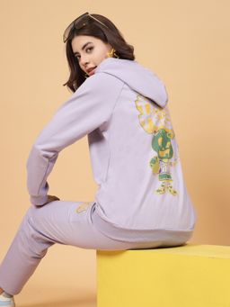 RIGO - Women Light Purple Oversized Printed Fleece Co-Ord (Set of 2)