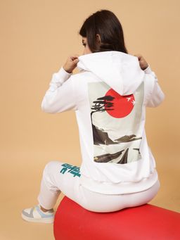 RIGO - Women White Oversized Printed Fleece Co-Ord (Set of 2)