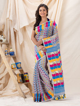 Angoshobha - Traditional Ash Gray Soft Dhakai Ball Jamdani Saree without Blouse