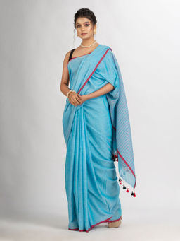 Angoshobha - Sky Blue Handwoven Cotton Handloom Saree with Unstitched Blouse