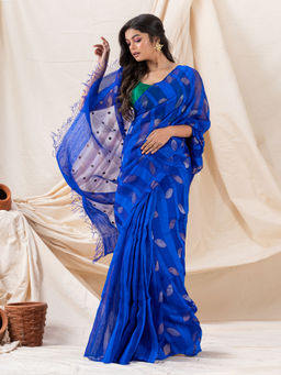 Angoshobha - Traditional Royal Blue Motka Silk Soft Jamdani Saree with Unstitched Blouse