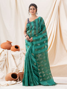 Angoshobha - Traditional Green Matka Silk Soft Sequin Jamdani Saree with Unstitched Blouse