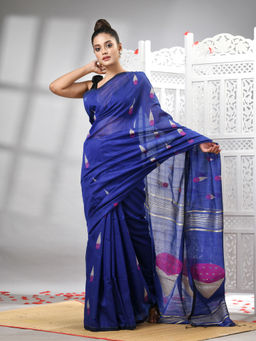 Angoshobha - Blue Cotton Blend All Body Motifs Design Pallu Handloom Saree with Unstitched Blouse