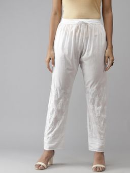 ADA - Traditional Hand Embroidered White Cotton Lucknow Chikankari Palazzo A711134