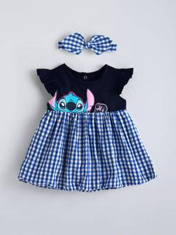 Hopscotch - Blue Cotton Character Casual Dress With Headband