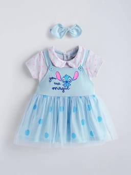 Hopscotch - Blue Cotton Character Casual Dress & T-shirt with Headband