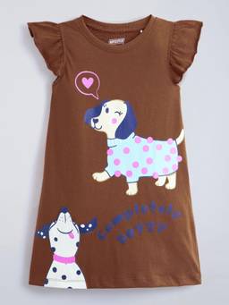 Hopscotch - Brown Cotton Animal Print Casual Dress