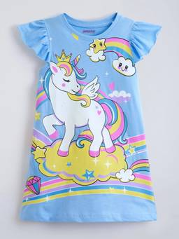 Hopscotch - Blue Cotton Character Casual Dress