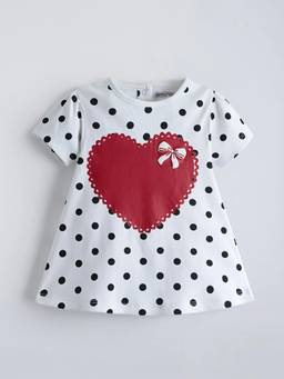 Hopscotch - White Cotton Polka Dots Casual Dress
