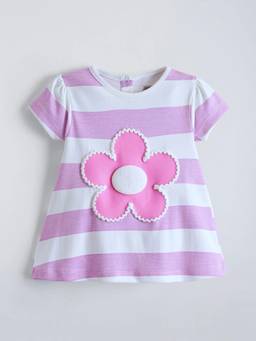 Hopscotch - White Cotton Stripes Casual Dress