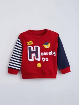 Hopscotch - Red Cotton Typography Sweatshirt