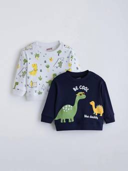 Hopscotch - White Cotton Printed Sweatshirts Pack of 2